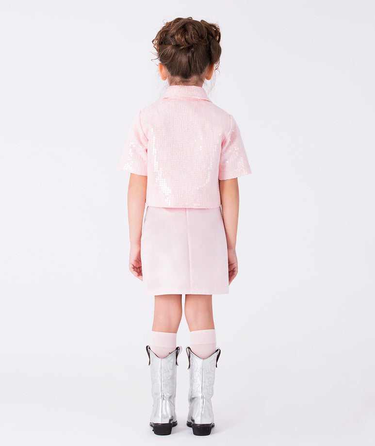 Pembe 3D Çiçekli Kombin | 2 Parça