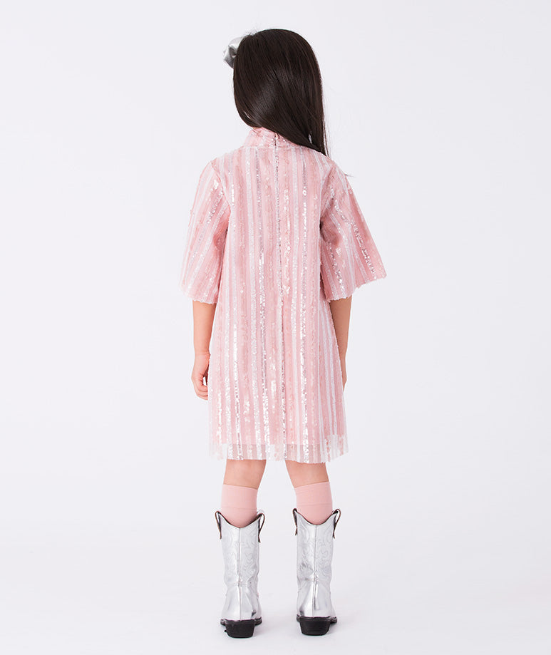 A soft pink and white striped dress