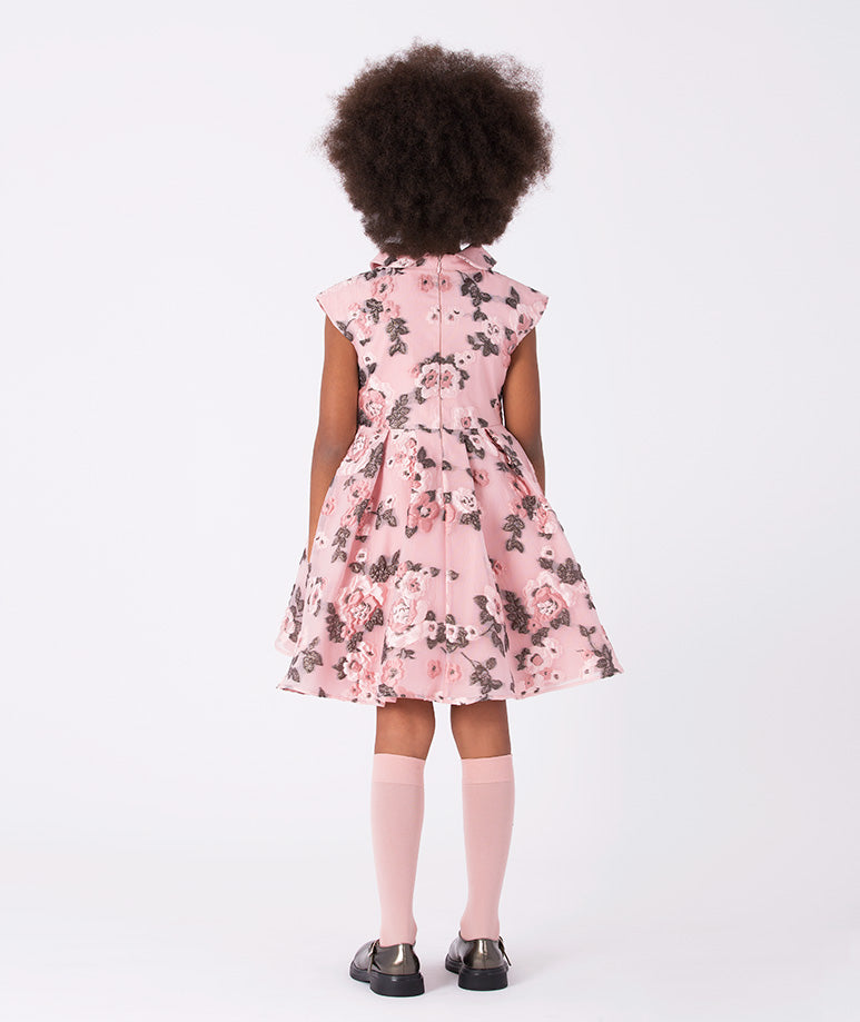 a pink floral dress