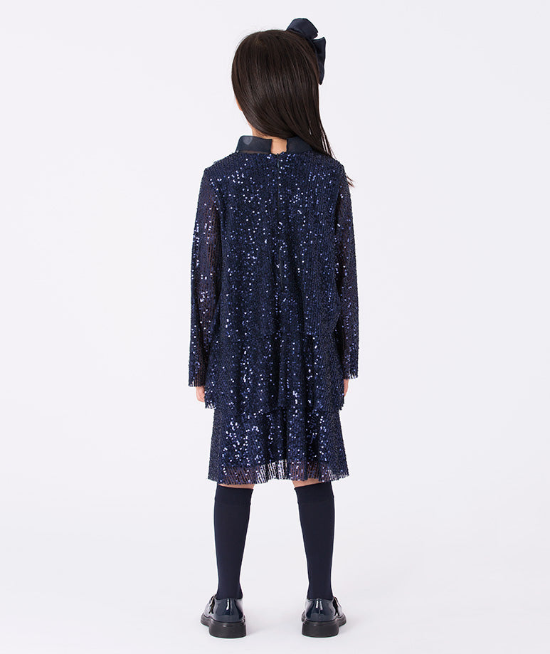 A navy glitter dress
