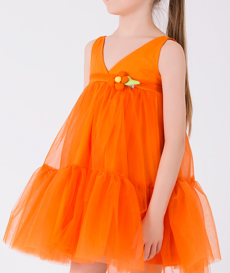 turuncu şifon yazlık elbise