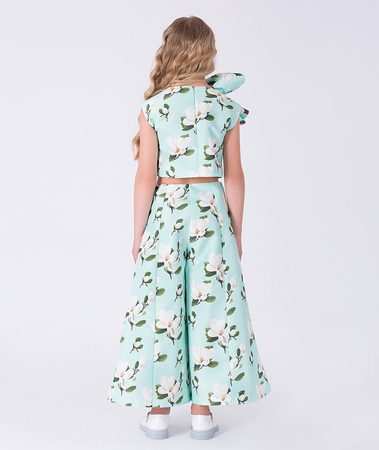 Çiçek Desenli Fırfırlı Kız Çocuk Kombini | 2 Parça