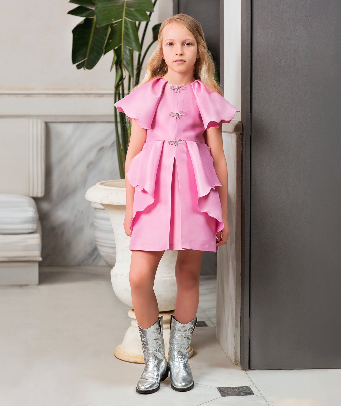 Kat Kat Fiyonklu Kız Çocuk Elbisesi