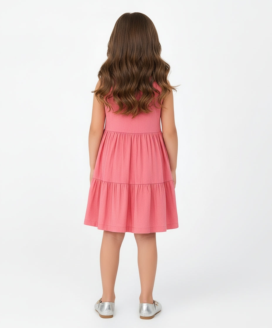 Pileli Fiyonk Detaylı Pembe Elbise