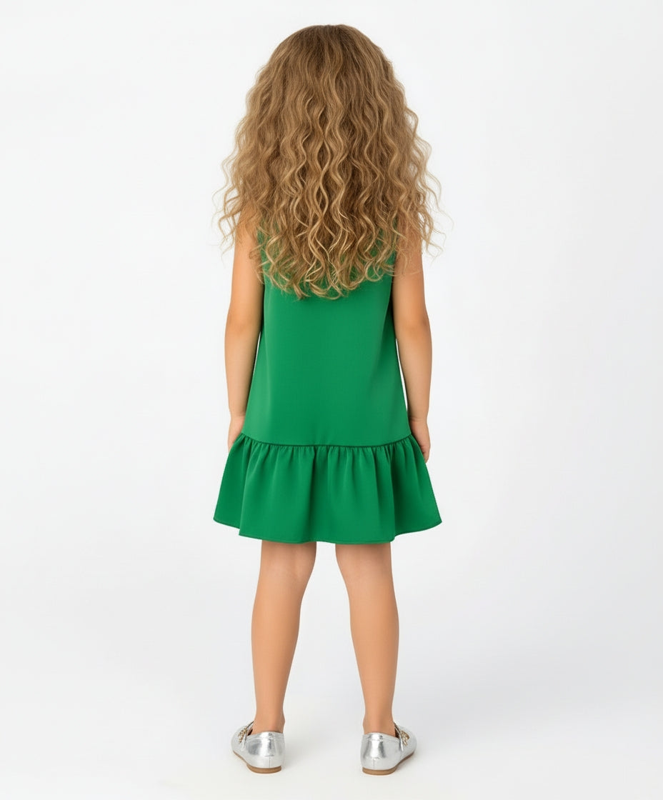 Fiyonk Detaylı Yeşil Elbise