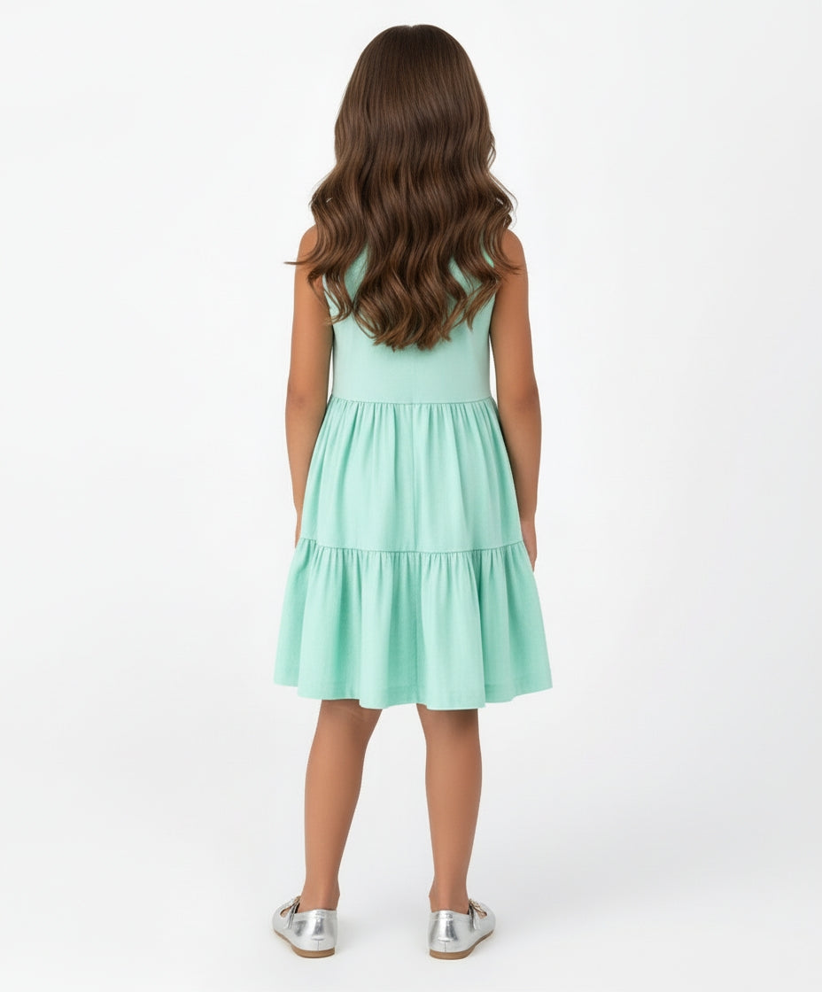 Fiyonk Detaylı Mint Yeşili Elbise