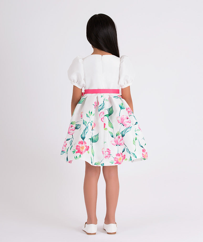white balloon sleeved floral dress