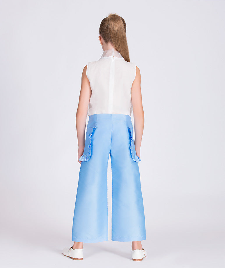 white blouse with blue pants