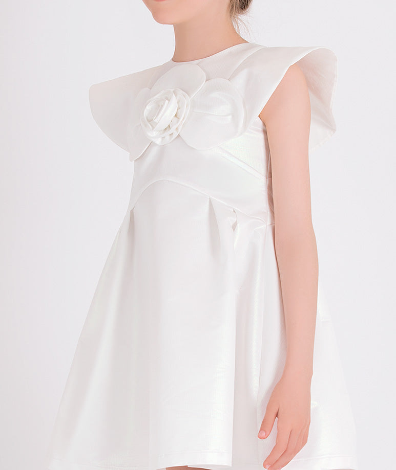 white dress with 3D rose detail