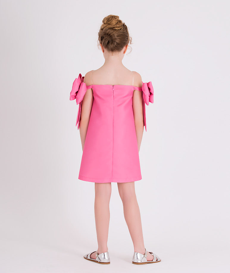 pink dress with bowed shoulders