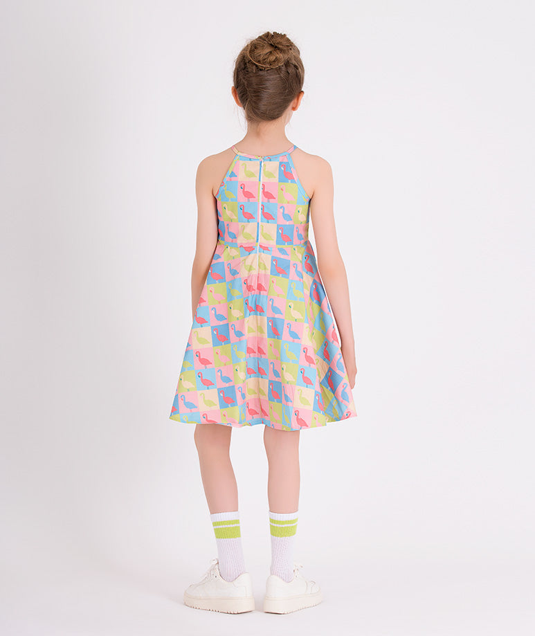summer dress with colorful flamingo prints