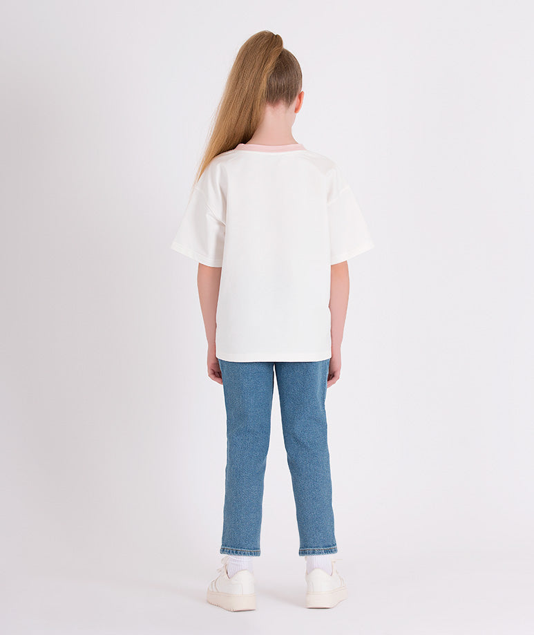ecru oversize t-shirt for girls