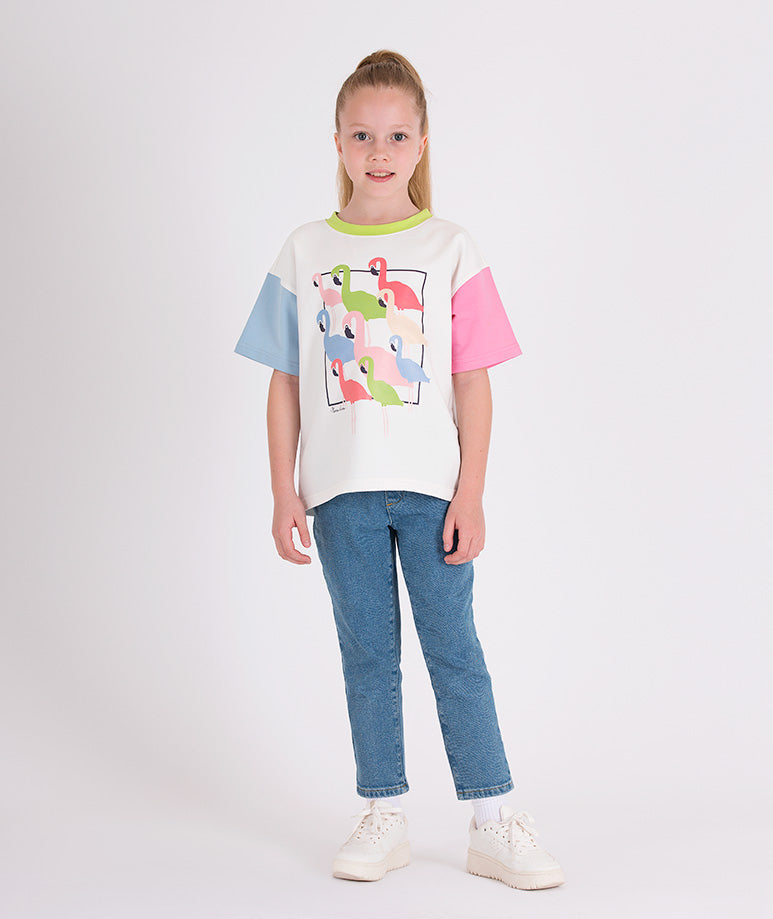 colorful oversize t-shirt with flamingo prints