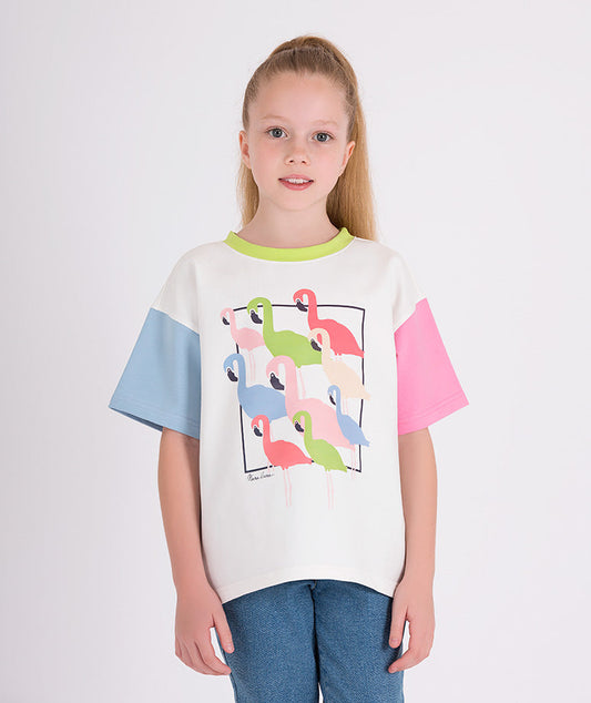 oversize t-shirt with colorful flamingo prints
