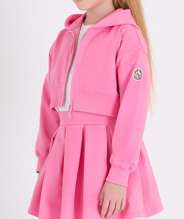 pink hoodie and skirt matching set