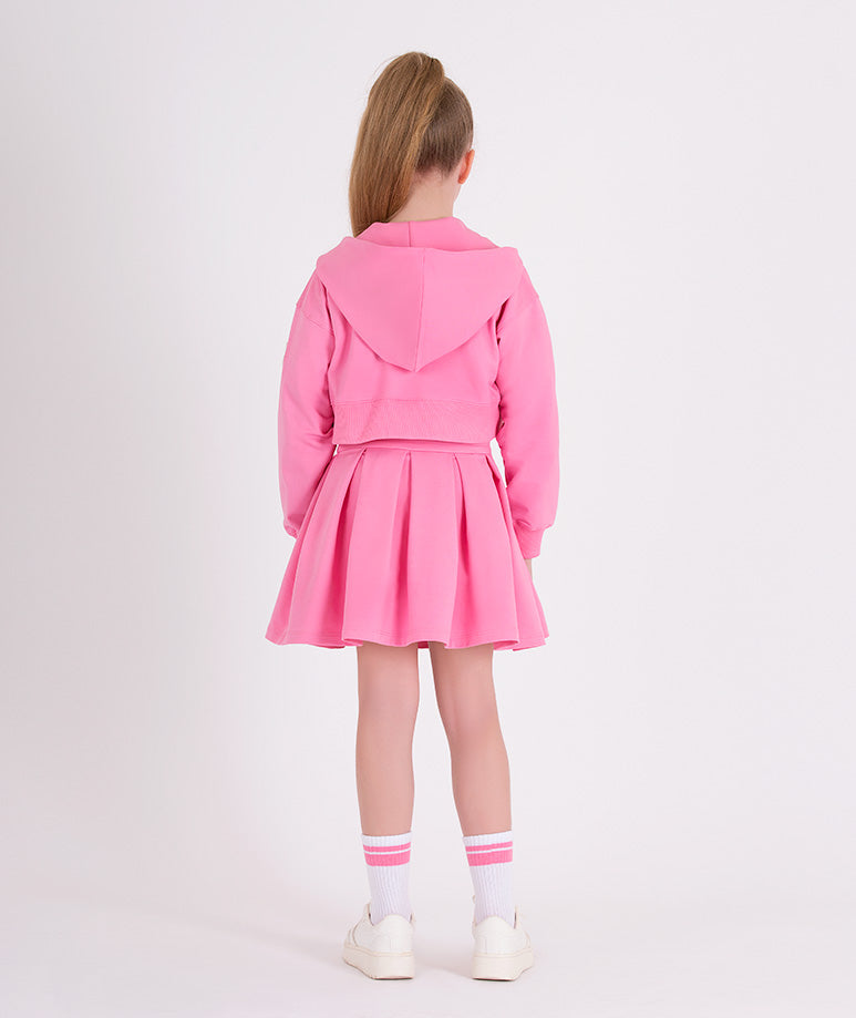 pink hoodie and skirt cozy tracksuit