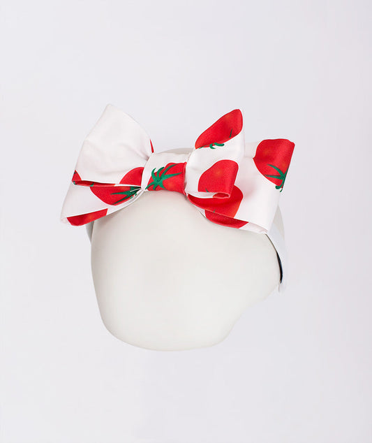 ecru double bow headband with tomato prints