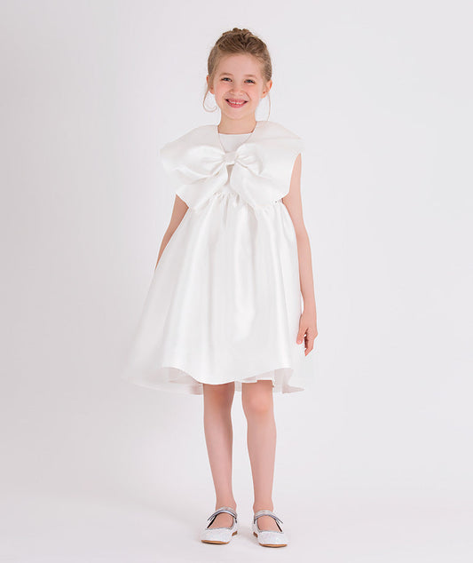white dress with bow bolero