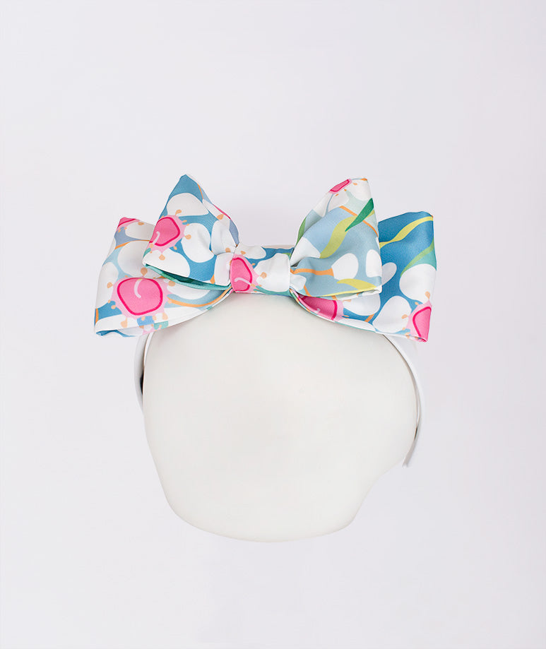 blue floral double bow headband