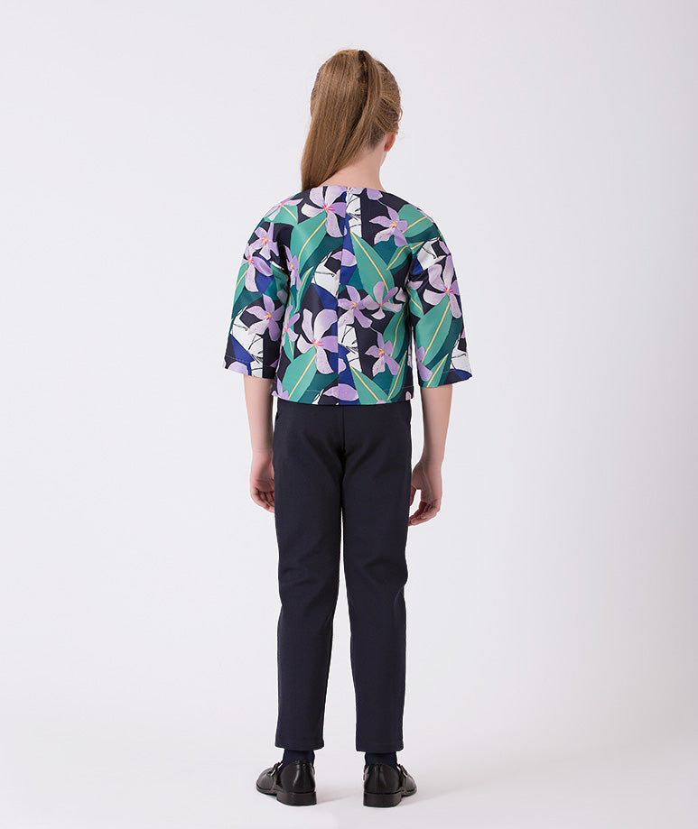 Navy slim-fit trousers for girls, perfect for pairing with stylish tops