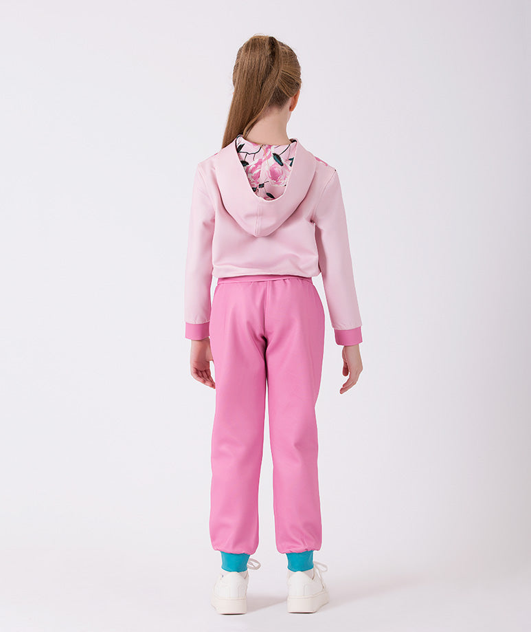 Trendy girls' activewear set featuring a floral hoodie and pink jogger pants