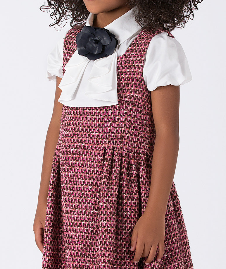 Girls' formal white blouse with a ruffled front and puffed sleeves