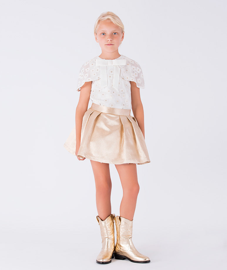 Organza Çiçekli Ekru Bluz