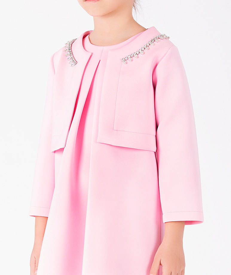 Taş İşlemeli Pembe Elbise