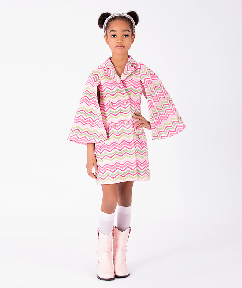 Pembe Zigzag Desenli Kız Çocuk Ceket
