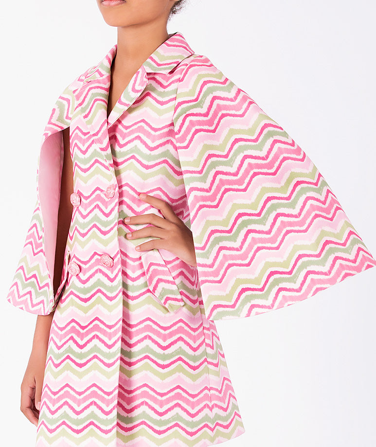 Pembe Zigzag Desenli Kız Çocuk Ceket