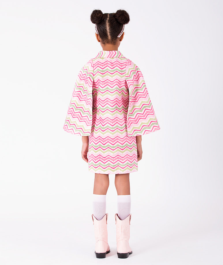 Pembe Zigzag Desenli Kız Çocuk Ceket