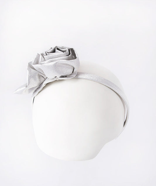 Silver headband accented with a delicate 3D rose