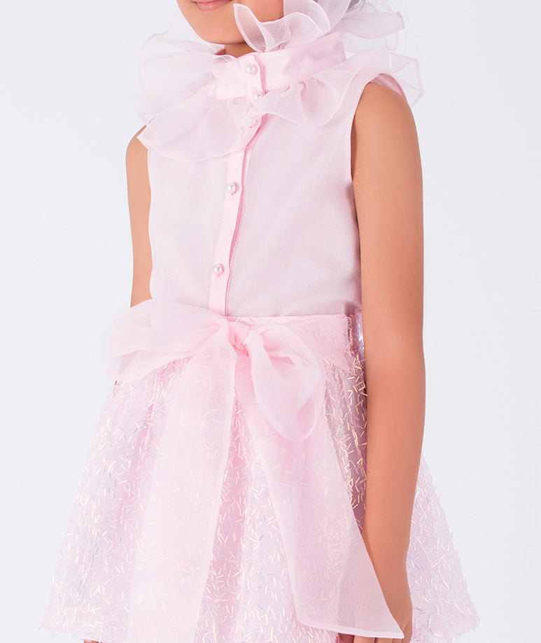 Payetli Taşlı Pembe Etek