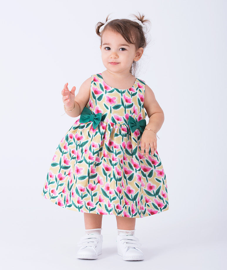 Çiçekli Fiyonklu Bebek Elbisesi
