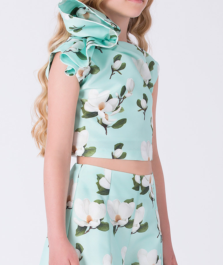 Çiçek Desenli Fırfırlı Kız Çocuk Kombini | 2 Parça