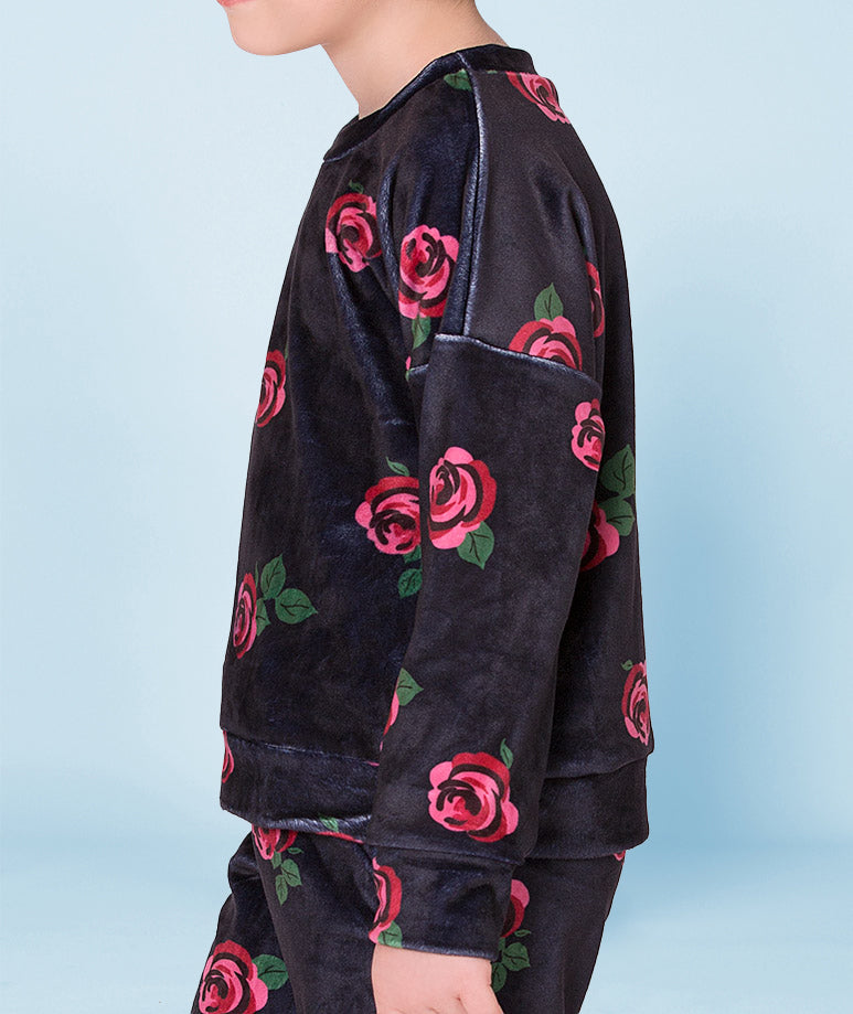 Gül Desenli Lacivert Sweatshirt | 7-8 Yaş