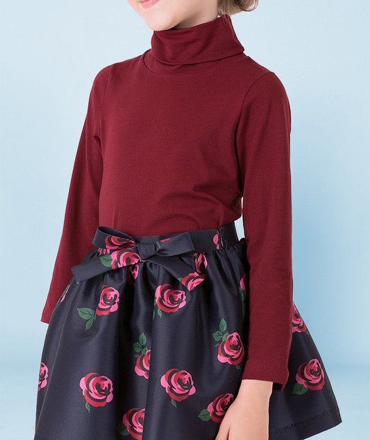Burgundy turtleneck blouse for girls