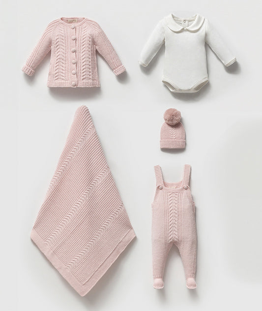 Pembe Yenidoğan Triko Hediye Seti | 5 Parça