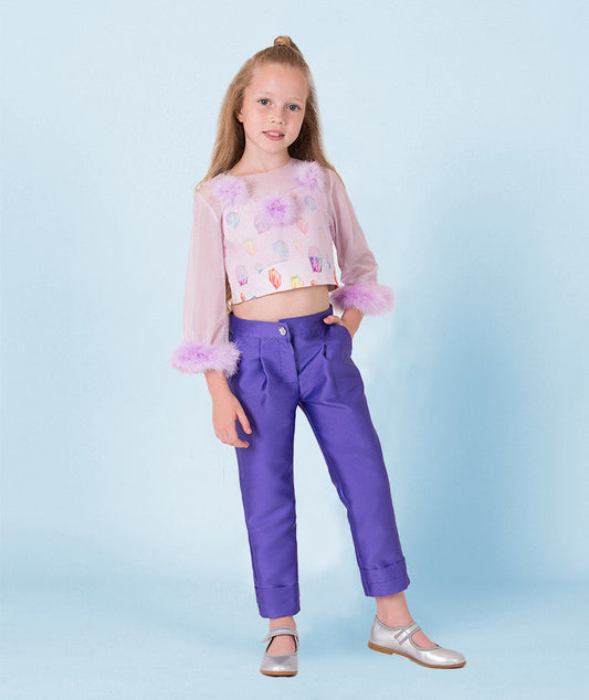 Desenli Crop Bluz