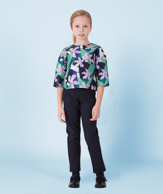 Girls' navy fitted pants, offering a sleek and tailored look for formal occasions