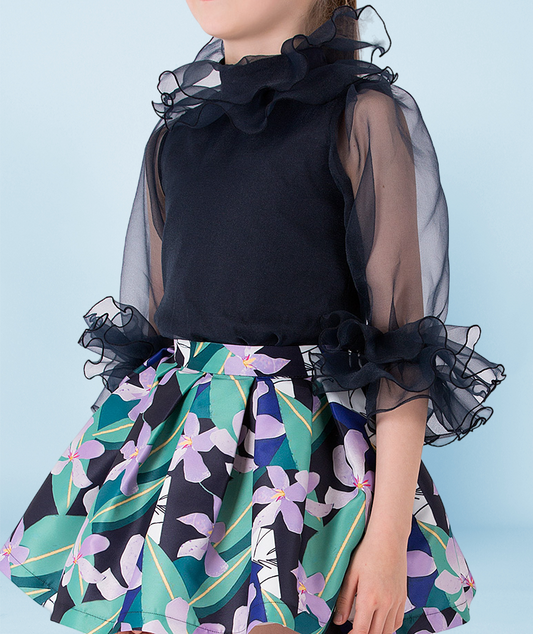 Lacivert Organza Bluz | 3-4 Yaş