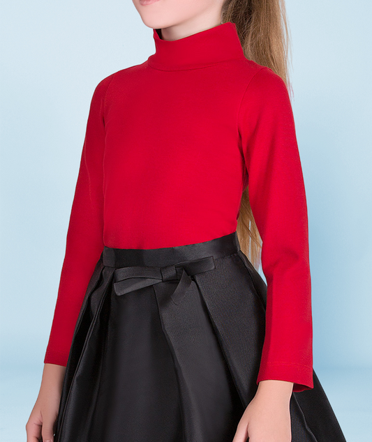 Girls' red turtleneck long-sleeve top