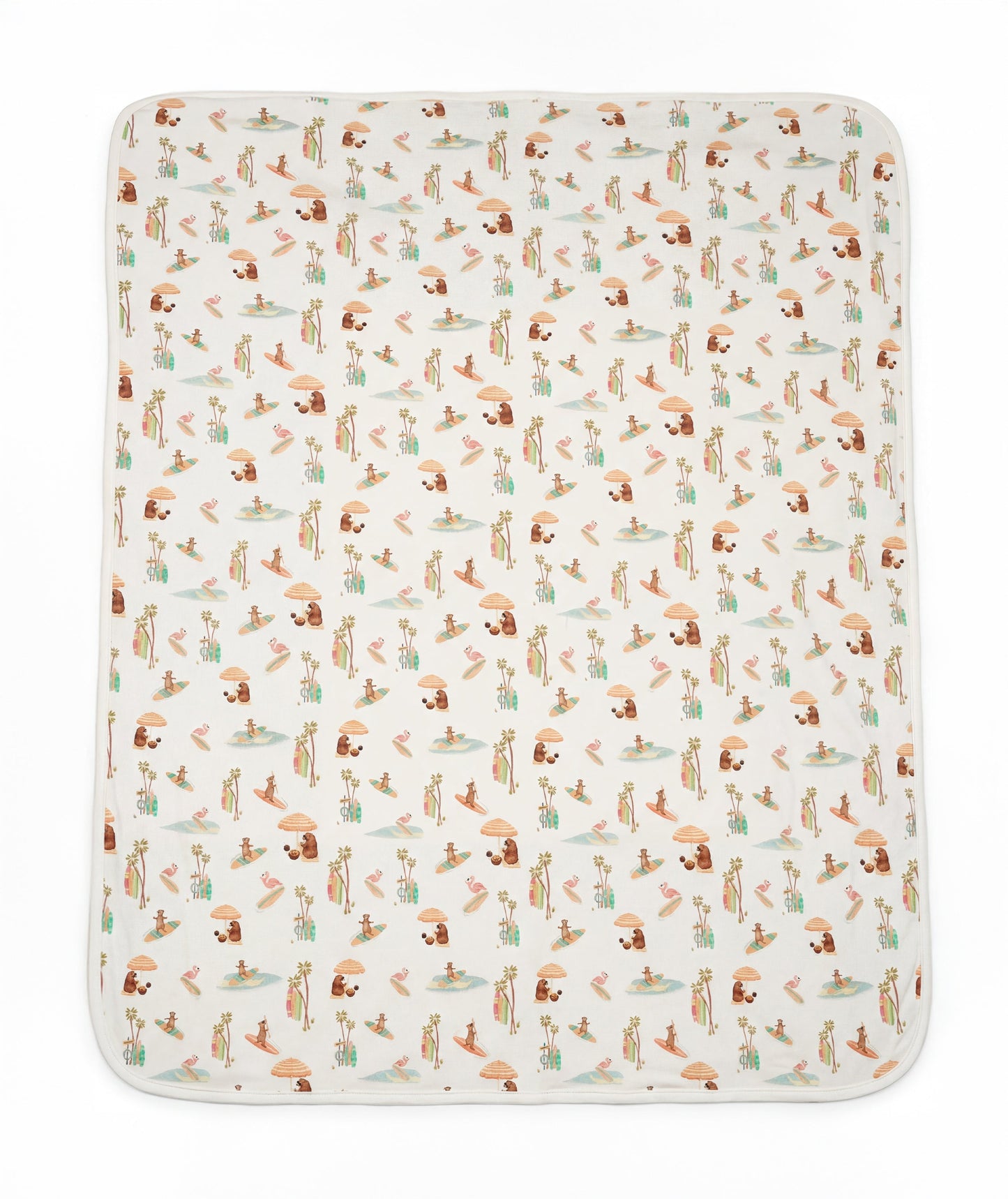 Patterned blanket with animal illustrations on a white background