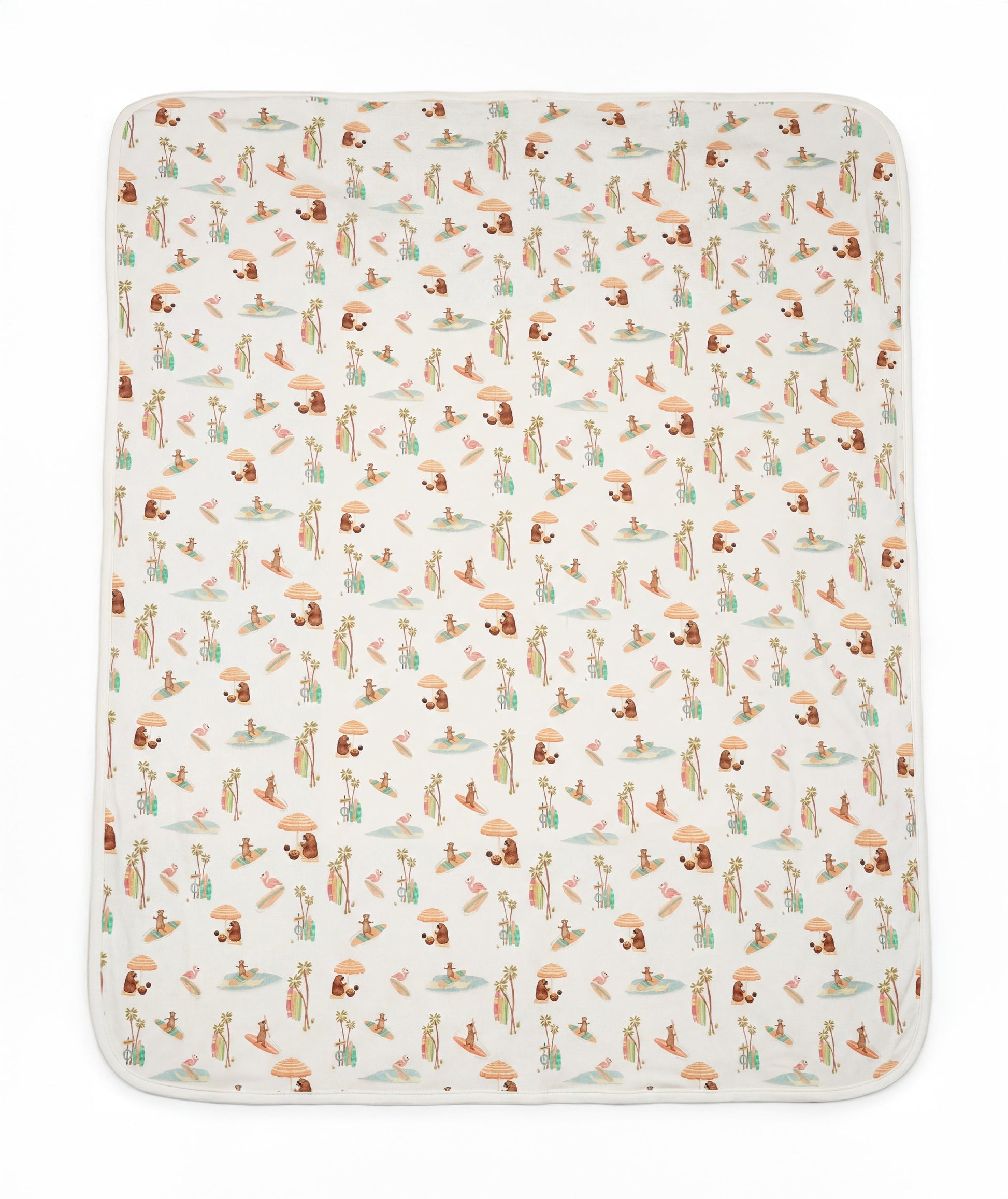 Patterned blanket with animal illustrations on a white background