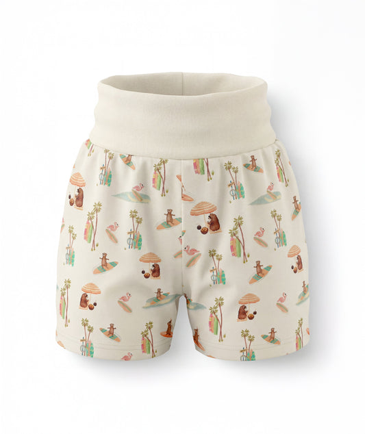 Shorts with a colorful pattern on a white background