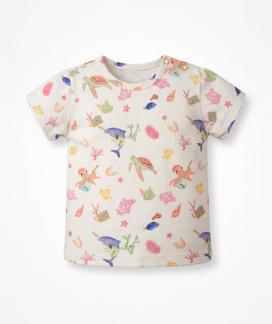 Casa Marisol Ocean toddler T-shirt with illustrated turtles octopus fish coral and sea life kidswear