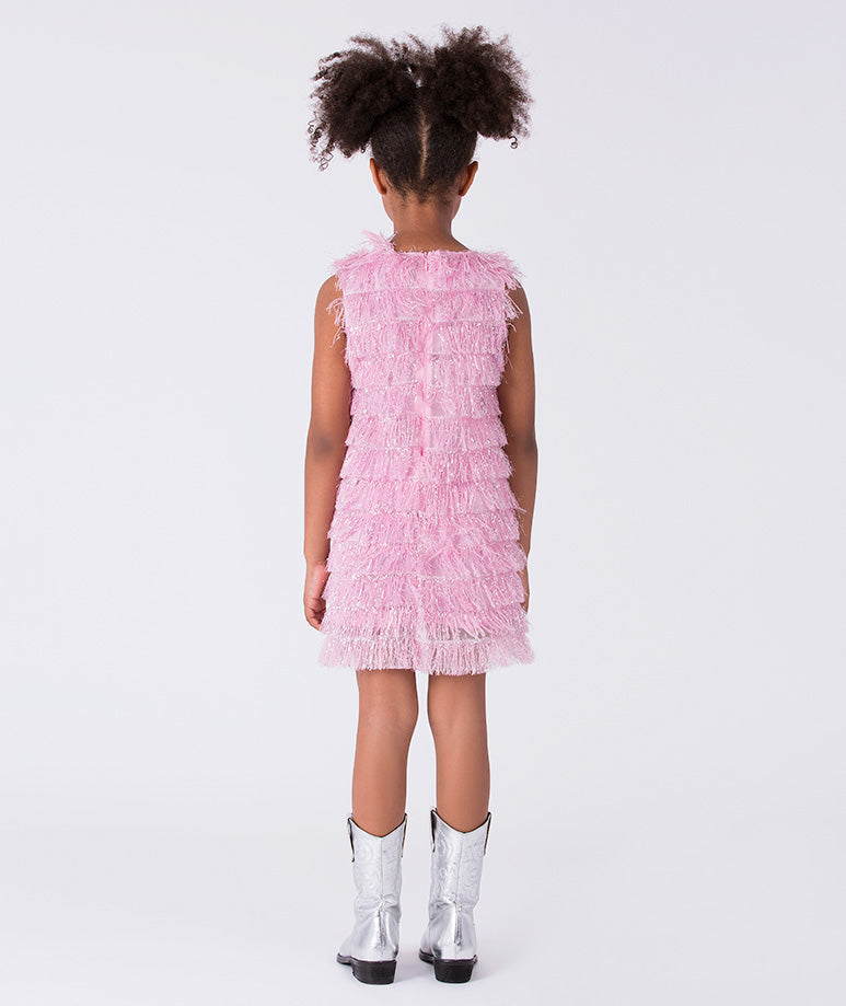 Kat Kat Püsküllü Pembe Kız Çocuk Elbisesi