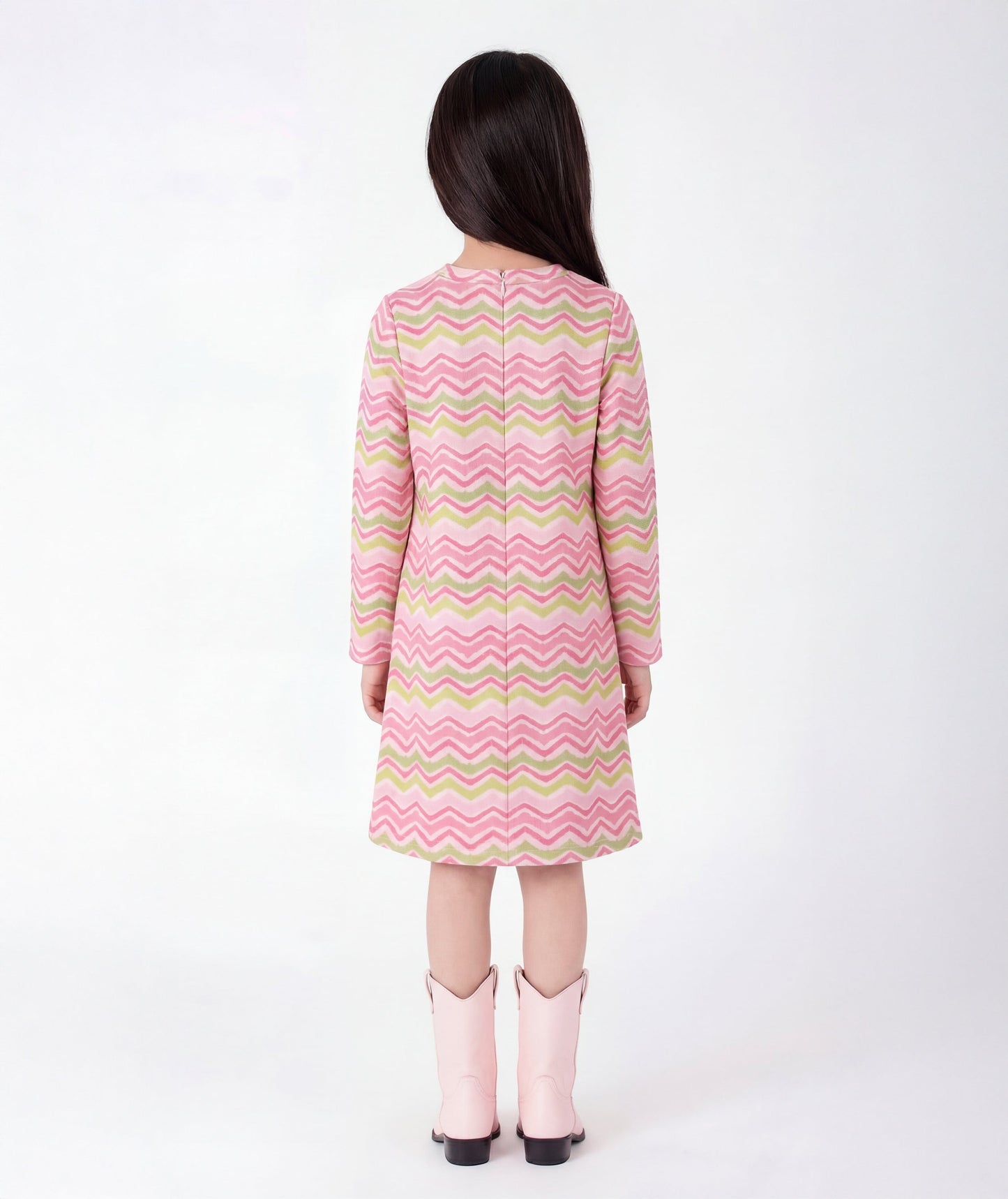 Pembe Zigzag Desenli Elbise
