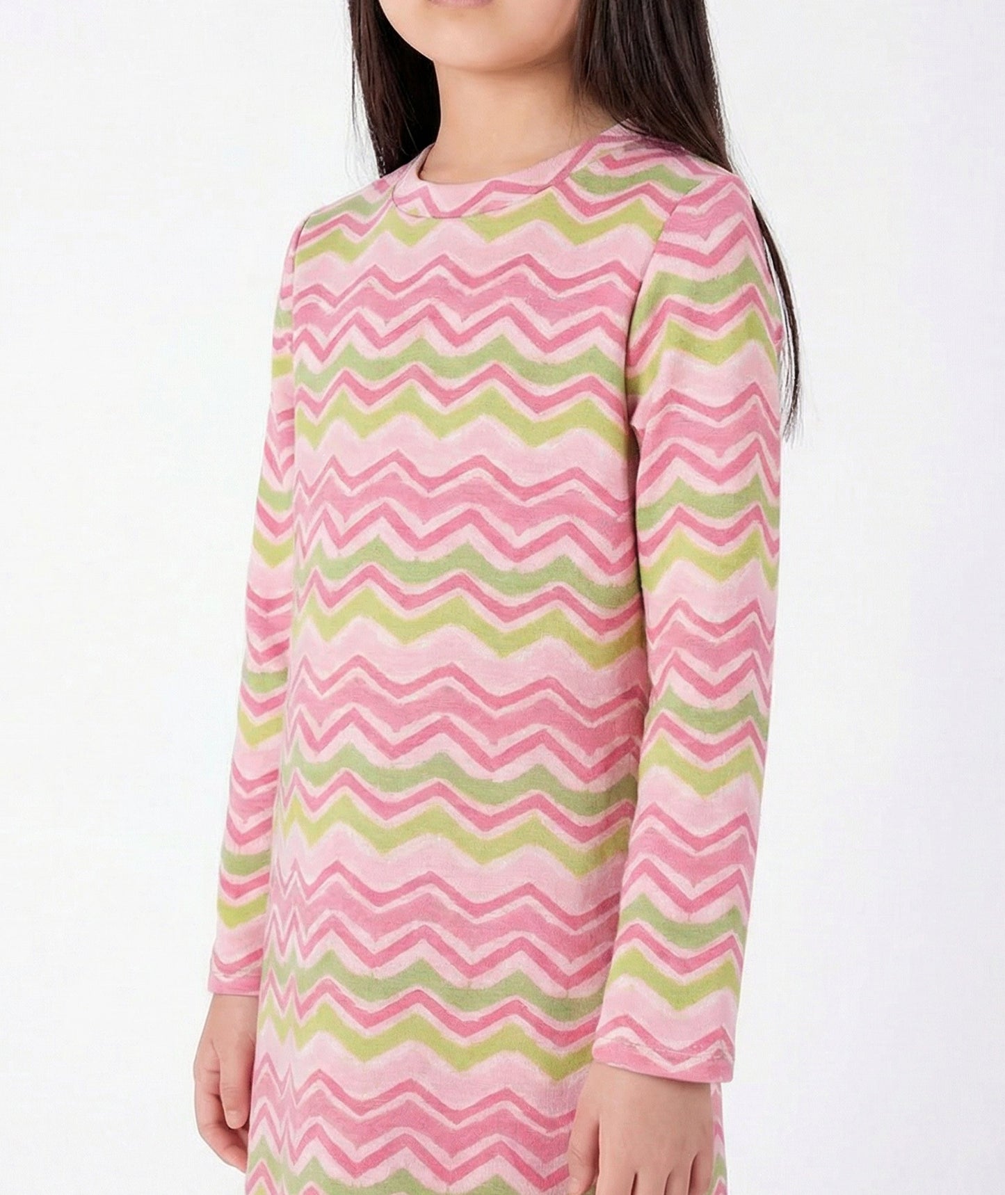 Pembe Zigzag Desenli Elbise