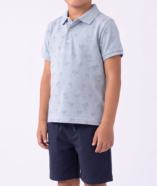 Palmiye Desenli Erkek Çocuk Polo Tişört